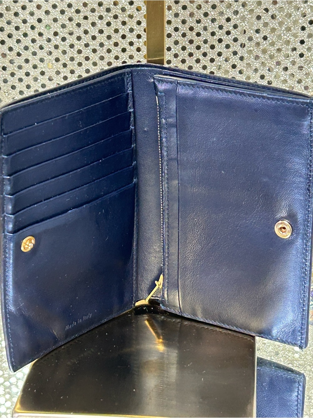 Celine Two-Tone Leather Crossbody - Burgundy & Navy with Gold Logo Approx. 6 x 6 - Picture 9 of 17